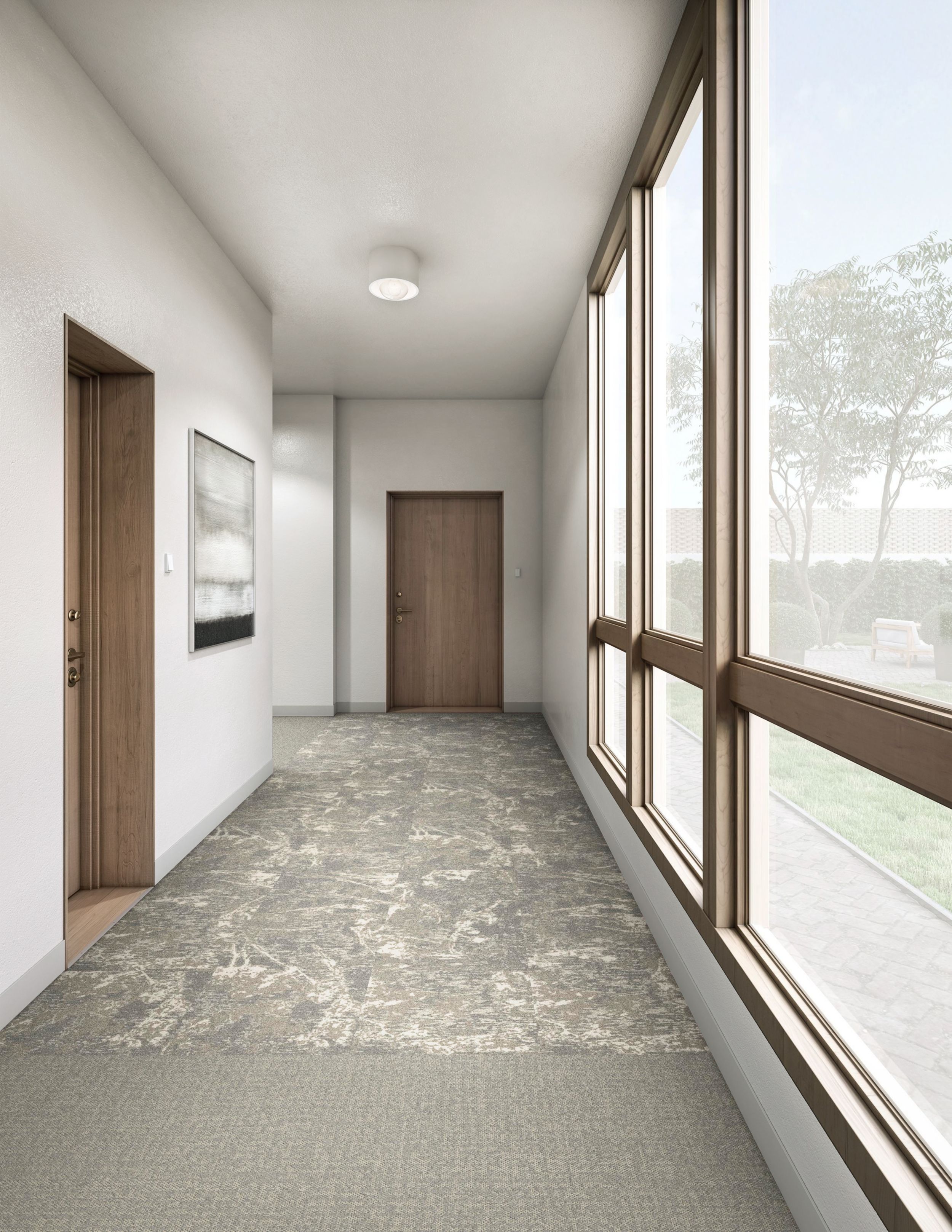 Interface Bouquet and Mirano plank carpet tile in senior housing corridor image number 9